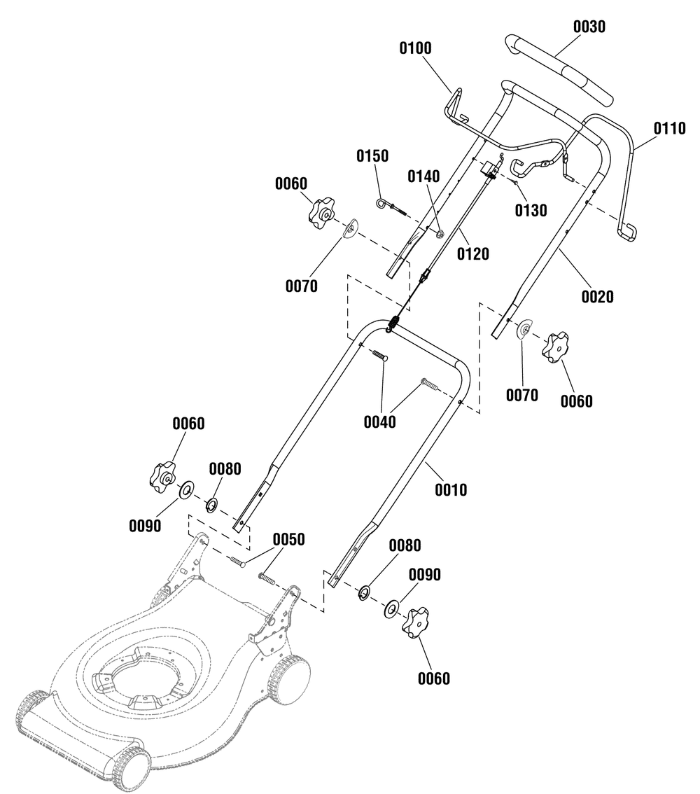 Handles Group (881303) Diagram and Parts List for 881559 (MXU16550E-550E Series)(2012) Briggs and Stratton Lawn Mower